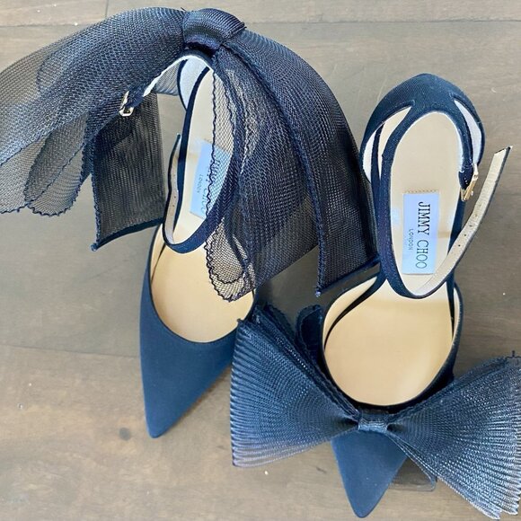 Jimmy Choo Shoes - Jimmy Choo Averly Black Heels Asymmetric Fascinator Bows